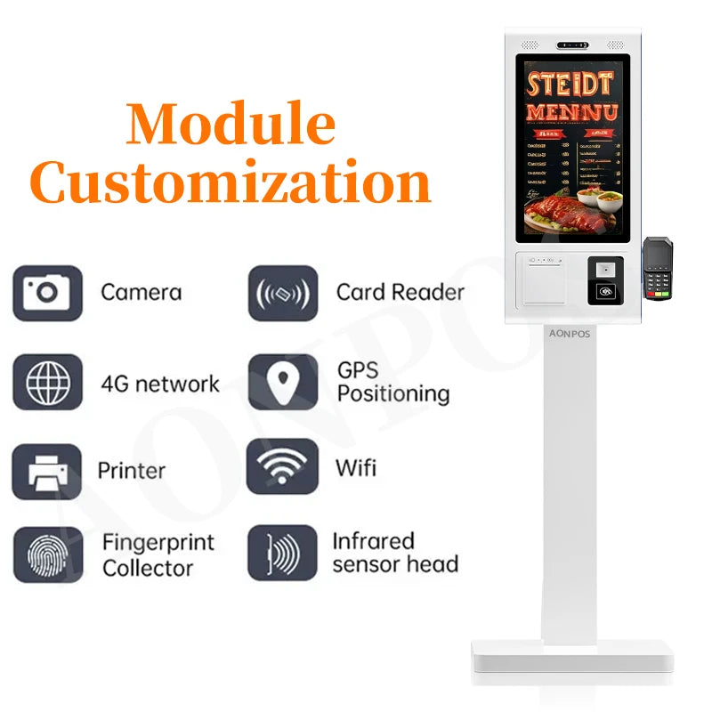 Aonpos 32 Inch Touch Screen Kiosk Smart Tabletop Windows Water Proof VGA/USB All in One Kiosk System With QR Code Scanner