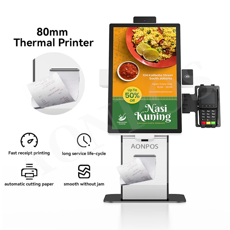 Aonpos Smart Self-service Machine Tabletop Kiosk Printer Supermarket Billing Hotel Automatic Self Check in Kiosk