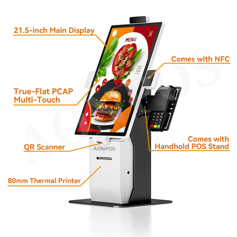 Aonpos Smart Self-service Machine Tabletop Kiosk Printer Supermarket Billing Hotel Automatic Self Check in Kiosk