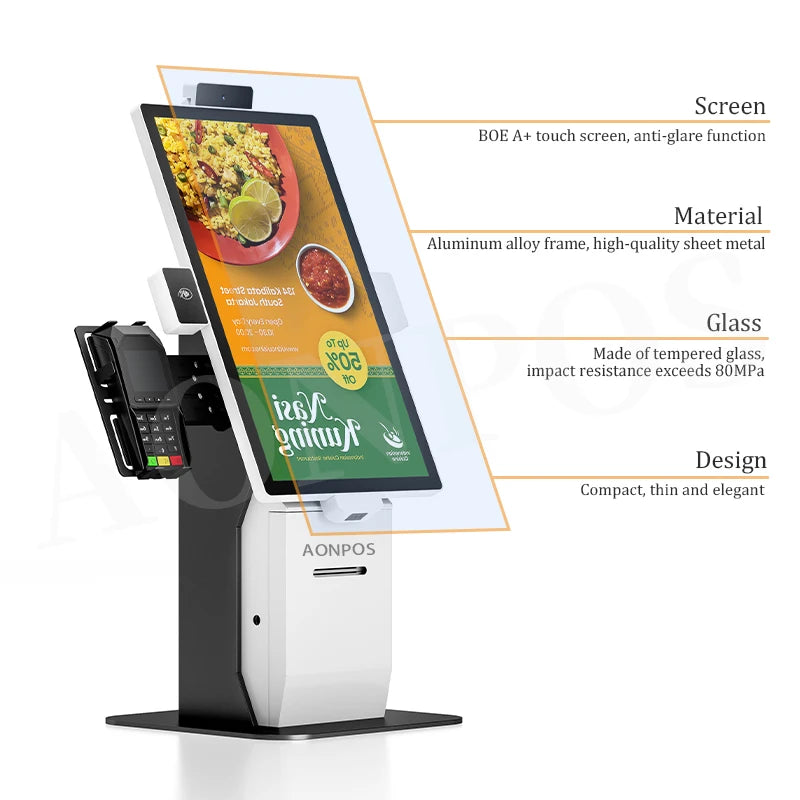 Aonpos Table Top Donation Payment Kiosk QR Type Payment Speaker Touch Screen Dessert Self Service Payment Kiosk