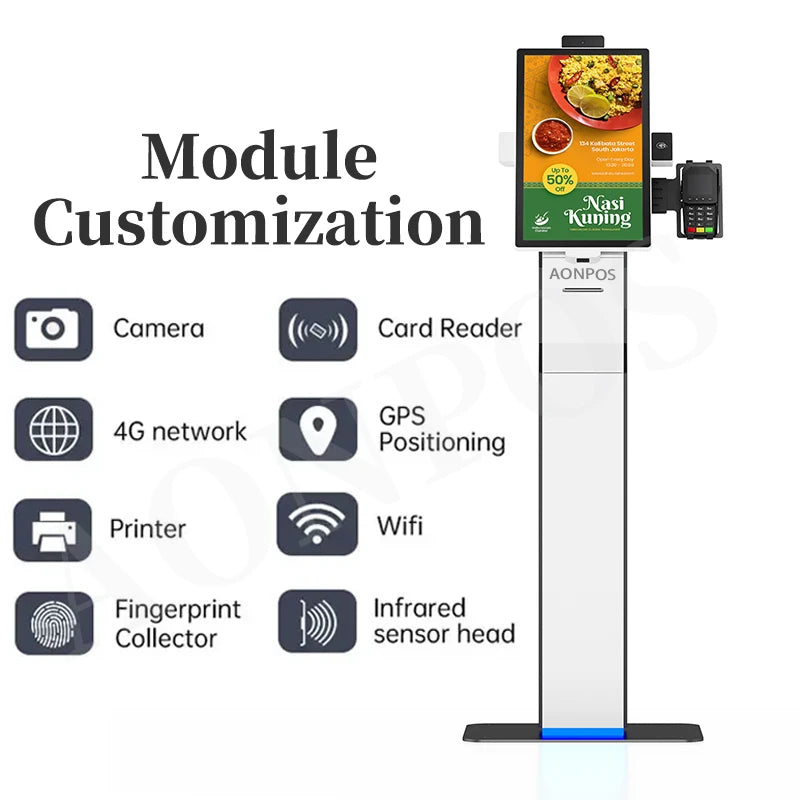 Aonpos Capacitive Touchscreen Payment Kiosks With Scanner Self Serviec Ordering Cash Register Kiosk Restaurant