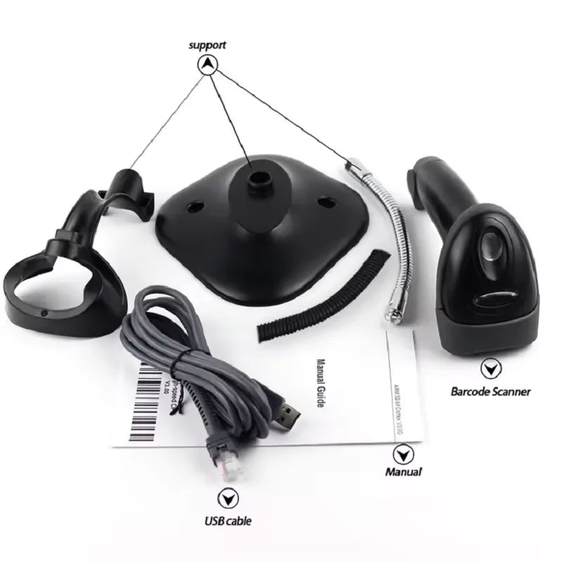 1D Barcode Scanner Laser 1d Code Barcode Reader USB Cable Barcode Scanner Reader With Holder - aon - postech_name