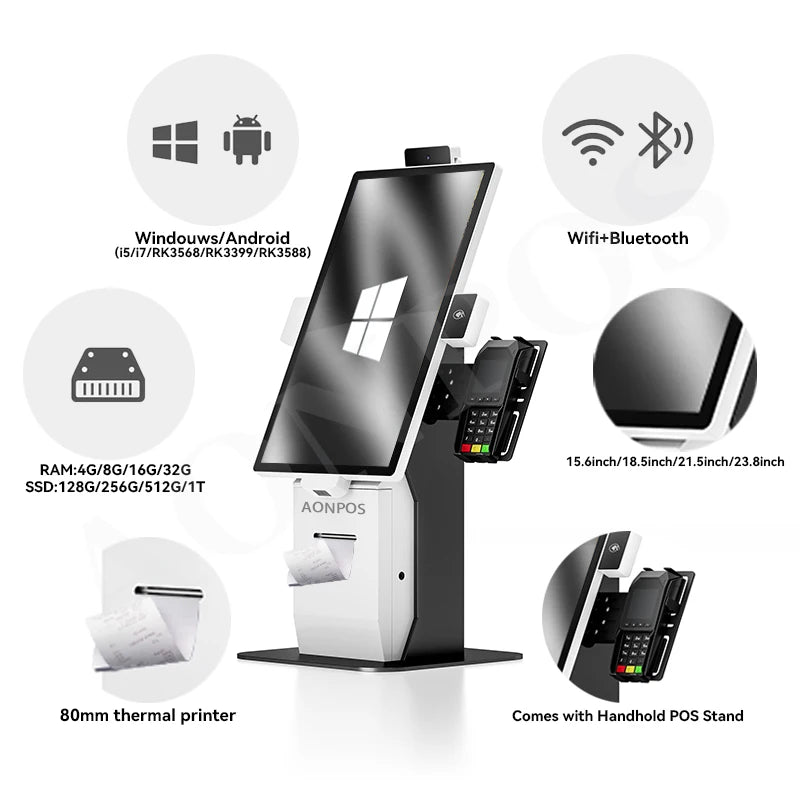 Aonpos Smart Self-service Machine Tabletop Kiosk Printer Supermarket Billing Hotel Automatic Self Check in Kiosk