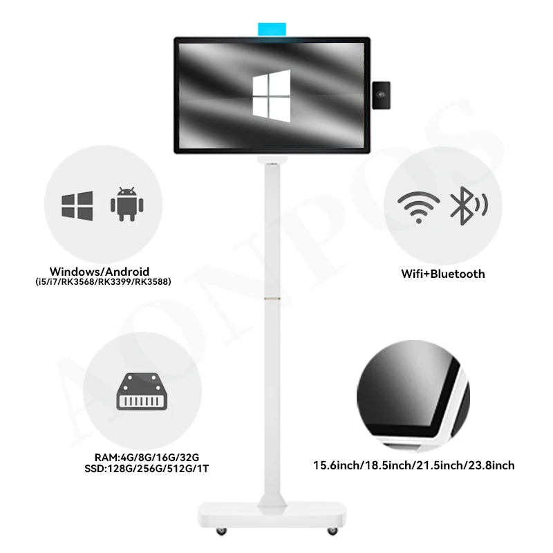 APK17 Aonpos Self Service Payment Kiosk With Wheels Mobile Stands All in One Advertising Kiosk Luxury Medical Beauty Salon - aon - postech_name