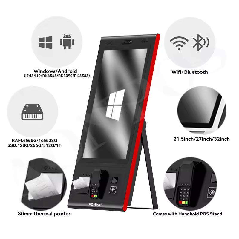 07 AONPOS Custom Self-Ordering Kiosk Machine for Restaurants 丨 21.5"-32" Touch Screen Payment Kiosk