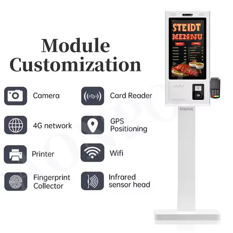07 AONPOS Custom Self-Ordering Kiosk Machine for Restaurants 丨 21.5"-32" Touch Screen Payment Kiosk